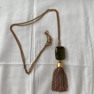 J. Crew Green Jeweled Tassel Necklace